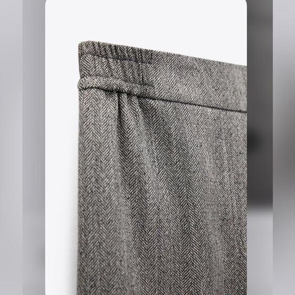 Zara Grey WIDE LEG HERRINGBONE PANTS Size Large - Picture 13 of 14
